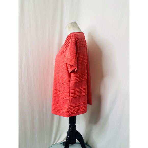 Notations Women's Tiered Blouse Salmon Pink Short Sleeve Scoop Neck Size 1X - Picture 3 of 9